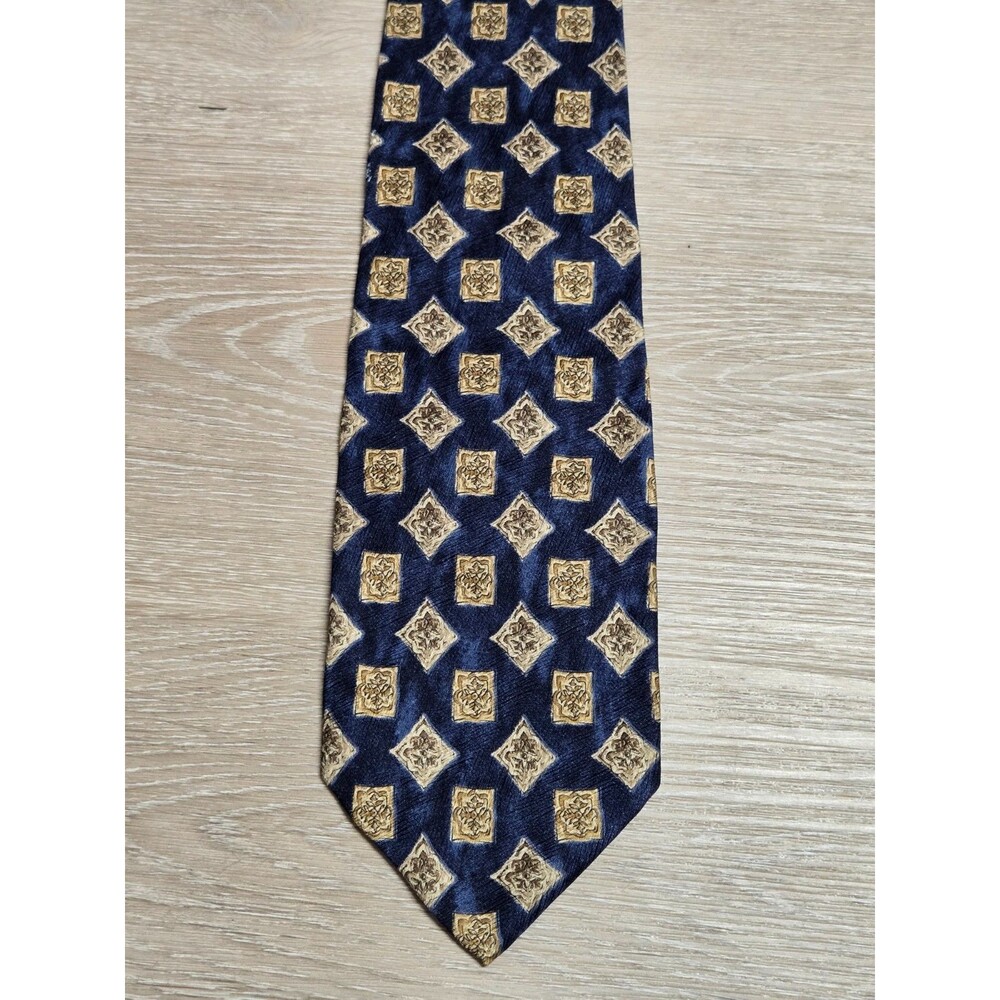 Joseph Abboud Silk Tie Navy Gold Medallion Made in Italy